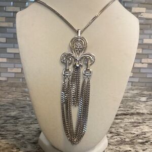 Vintage Sarah Coventry Silver Fleur de Lis Tassel Necklace